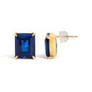 18K Yellow Gold 10x8 MM Lab Created Blue Sapphire Emerald Cut Solitaire Stud Earrings-3