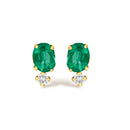 18K Yellow Gold Oval Green Emerald and Diamond Double Drop Stud Earrings-1