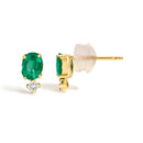 18K Yellow Gold Oval Green Emerald and Diamond Double Drop Stud Earrings-3