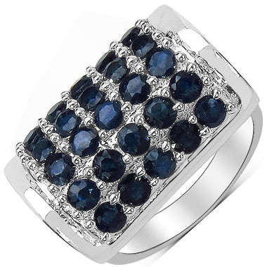 3.51 Carat Genuine Blue Sapphire & White Diamond .925 Sterling Silver Ring