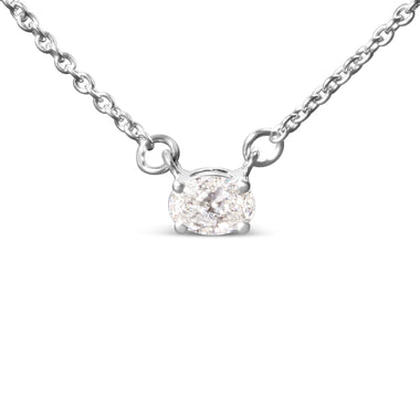 14K White Gold 1/4 Cttw Lab Grown Oval Solitaire Diamond East West 18" Pendant Necklace (G-H Color, VS2-SI1 Clarity) - 0