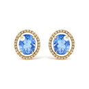 18K Yellow Gold 8X10 MM Blue Fluorite Oval and 1/2 Cttw Diamond Halo Stud Earrings-1