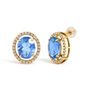 18K Yellow Gold 8X10 MM Blue Fluorite Oval and 1/2 Cttw Diamond Halo Stud Earrings-2