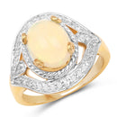 14K Yellow Gold Plated 1.88 Carat Genuine Ethiopian Opal and White Topaz .925 Sterling Silver Ring-1