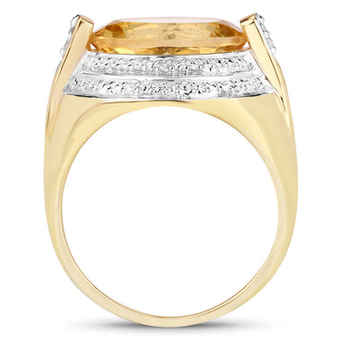 4.56 Carat Genuine Citrine and White Diamond .925 Sterling Silver Ring - 0