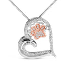 14K Rose Gold Plated Sterling Silver 1/10 Cttw Diamond Paw & Heart Pendant Necklace-2
