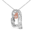 14K Rose Gold Plated Sterling Silver 1/10 Cttw Diamond Paw & Heart Pendant Necklace-3