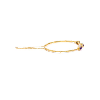 18K Yellow Gold Purple Amethyst and 1/3 Cttw Diamond Halo Station Bracelet - 0
