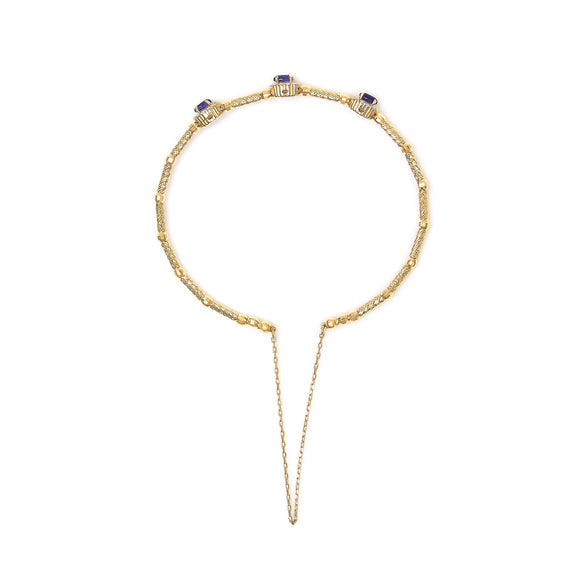 18K Yellow Gold Purple Amethyst and 1/3 Cttw Diamond Halo Station Bracelet