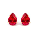 18K Yellow Gold 5X7 MM Created Pear Ruby Solitaire Stud Earrings-1