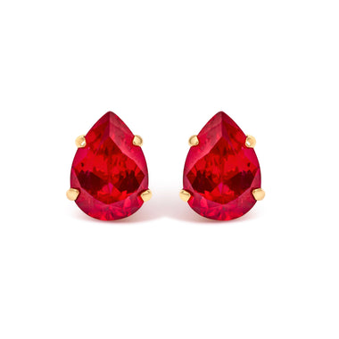 18K Yellow Gold 5X7 MM Created Pear Ruby Solitaire Stud Earrings