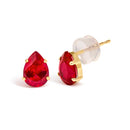 18K Yellow Gold 5X7 MM Created Pear Ruby Solitaire Stud Earrings-2