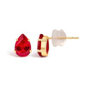 18K Yellow Gold 5X7 MM Created Pear Ruby Solitaire Stud Earrings-3