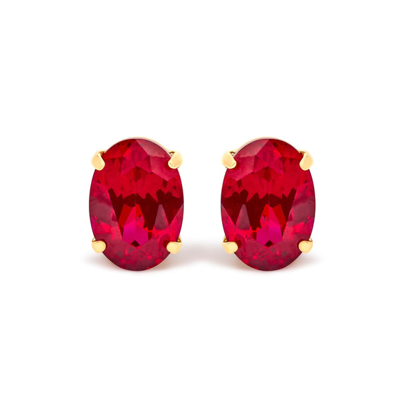 18K Yellow Gold 7x5 MM Created Oval Ruby Solitaire Stud Earrings