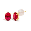 18K Yellow Gold 7x5 MM Created Oval Ruby Solitaire Stud Earrings-2