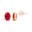 18K Yellow Gold 7x5 MM Created Oval Ruby Solitaire Stud Earrings-3