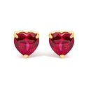 18K Yellow Gold 6x6 MM Created Red Ruby Heart Solitaire Stud Earrings-1