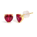 18K Yellow Gold 6x6 MM Created Red Ruby Heart Solitaire Stud Earrings-2