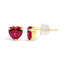 18K Yellow Gold 6x6 MM Created Red Ruby Heart Solitaire Stud Earrings-3