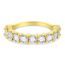 14K Yellow Gold Plated .925 Sterling Silver 2.00 Cttw Shared Prong Set Round-Diamond 11 Stone Band Ring (J-K Color, I1-I2 Clarity) - Size 7-3