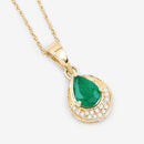 0.89 Carat Genuine Zambian Emerald and White Diamond 14K Yellow Gold Pendant-4