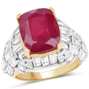 14K Yellow Gold Plated 10.76 Carat Glass Filled Ruby and White Topaz .925 Sterling Silver Ring-1