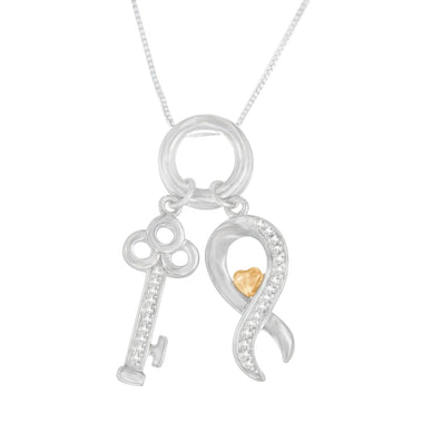 Two Tone .925 Sterling Silver 1/6 cttw Diamond Symbol Key Pendant Necklace (H-I, I1-I2) - 0