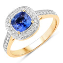 1.31 Carat Genuine Blue Sapphire and White Diamond 18K Yellow Gold Ring-1