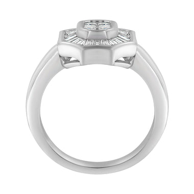 14K White Gold 1.00 Cttw Baguette and Princess-Cut Diamond Cocktail Art Deco Style Ring (H-I Color, SI1-SI2 Clarity) - Size 7 - 0