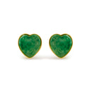 18K Yellow Gold 9x8 MM Bezel Set Green Jade Heart Stud Earrings-1