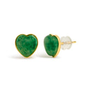 18K Yellow Gold 9x8 MM Bezel Set Green Jade Heart Stud Earrings-2