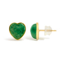 18K Yellow Gold 9x8 MM Bezel Set Green Jade Heart Stud Earrings-3