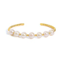 18K Yellow Gold Freshwater Pearl Cuff Bangle Bracelet-1