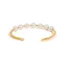 18K Yellow Gold Freshwater Pearl Cuff Bangle Bracelet-2