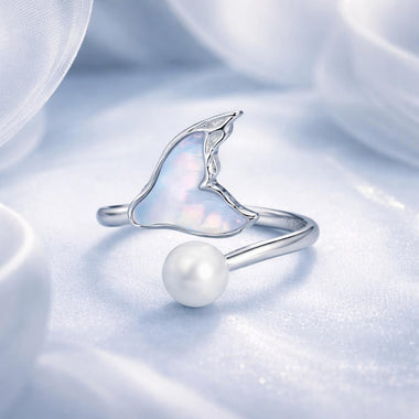 925 Sterling Silver Ring with Shell Pearl and Transparent Glass - 0