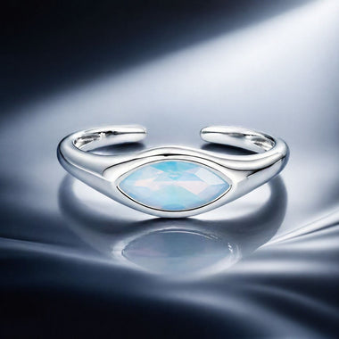 925 Sterling Silver White Gold Plated 1.9mm Transparent Glass Ring - 0
