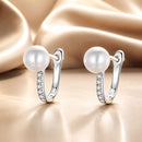 925 Sterling Silver Earrings with Pavé Setting CZ and Shell Pearl, 1.4*0.6cm for Women-1