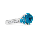 18K White Gold 10mm Cushion Shaped Blue Topaz and 1/6 Cttw Diamond 3 Stone Style Ring (F-G Color, VS1-VS2 Clarity) - Ring Size 6.5-3