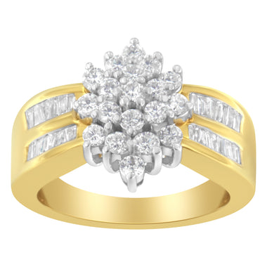 10K Yellow Gold 1.0 Cttw Marquise Composite Diamond Cluster Cocktail Ring (H-I Color, SI2-I1 Clarity) - Size 7 - 0