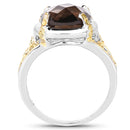 3.28 Carat Genuine Smoky Quartz and Yellow Diamond .925 Sterling Silver Ring-2