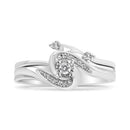 .925 Sterling Silver 1/10 Cttw Diamond Swirl and Bypass Bridal Set Ring and Band (I-J Color, I3 Clarity) - Size 7-4