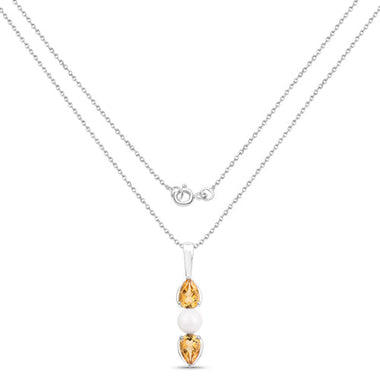 1.34 Carat Genuine Citrine and Pearl .925 Sterling Silver Pendant - 0