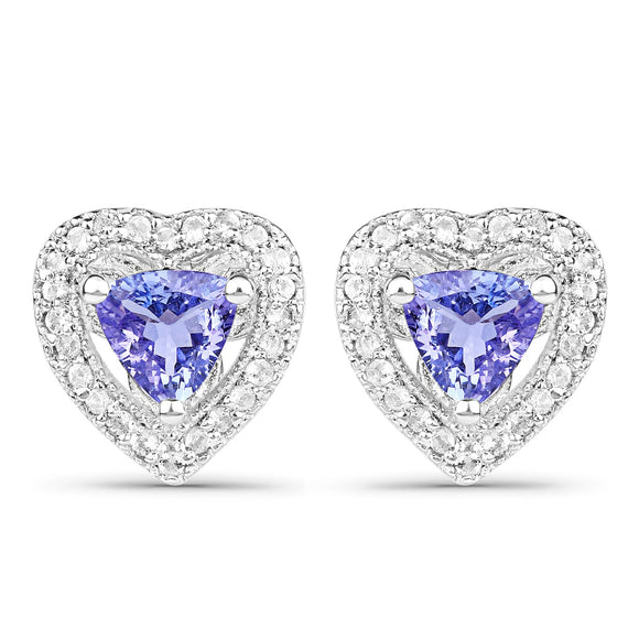 1.18 Carat Genuine Tanzanite & White Topaz .925 Sterling Silver Earrings