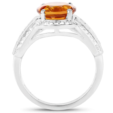 2.81 Carat Genuine Citrine and White Topaz .925 Sterling Silver Ring - 0