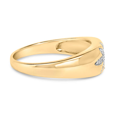 18K Yellow Gold 1/10 Cttw Diamond Star Burst Inlay Ring - 0