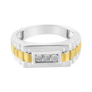 10K Yellow Gold Plated .925 Sterling Silver Diamond Accent Miracle-Set 3 Stone Ridged Band Gentlemen's Fashion Ring (I-J Color, I2-I3 Clarity) - Size 10-3