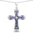 1.84 Carat Genuine Tanzanite and White Zircon .925 Sterling Silver Pendant-1