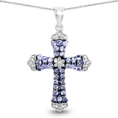1.84 Carat Genuine Tanzanite and White Zircon .925 Sterling Silver Pendant