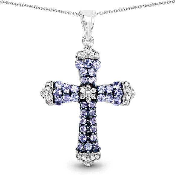 1.84 Carat Genuine Tanzanite and White Zircon .925 Sterling Silver Pendant