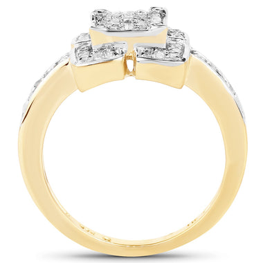 14K Yellow Gold Plated 0.24 Carat Genuine White Diamond .925 Sterling Silver Ring - 0